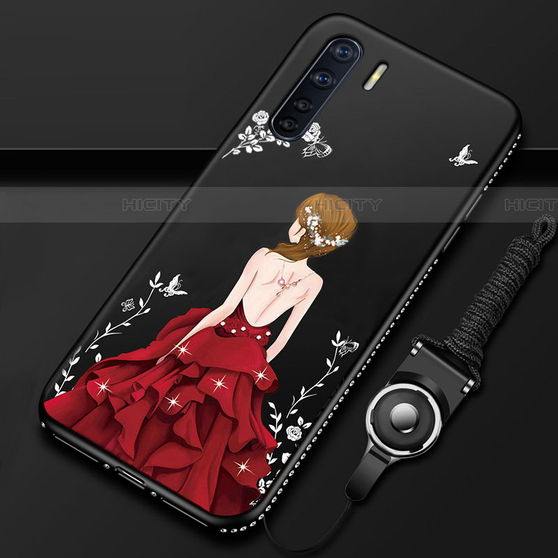 Oppo A91用シリコンケース ソフトタッチラバー バタフライ ドレスガール ドレス少女 カバー Oppo レッド・ブラック