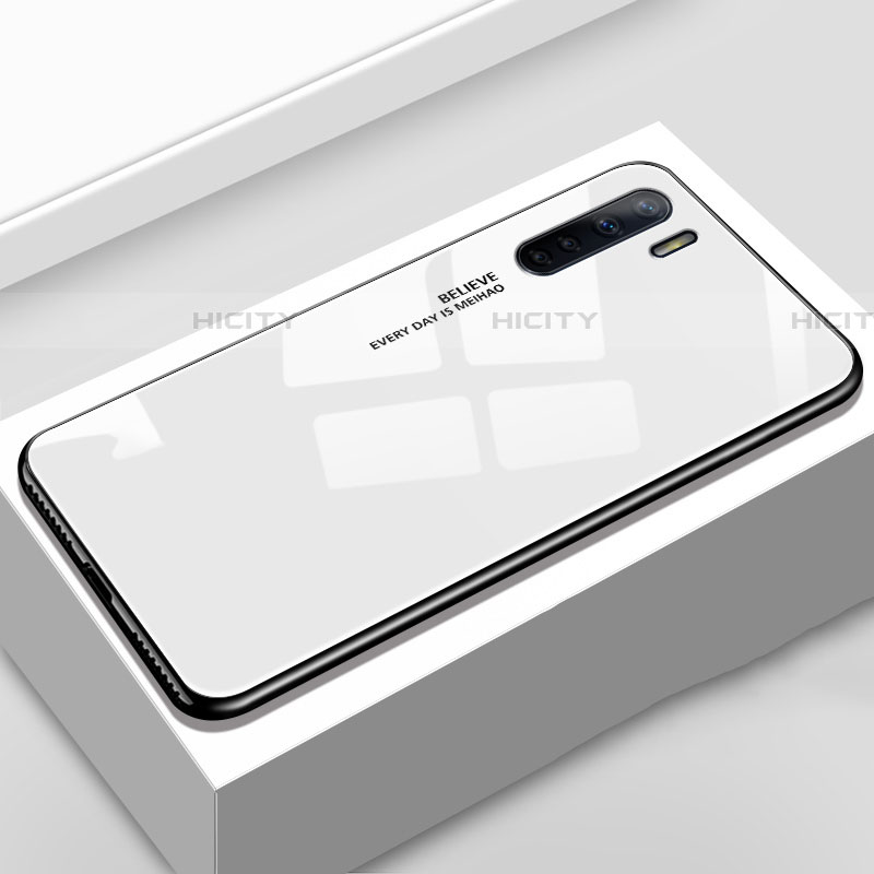 Oppo A91用ハイブリットバンパーケース プラスチック 鏡面 虹 グラデーション 勾配色 カバー Oppo ホワイト