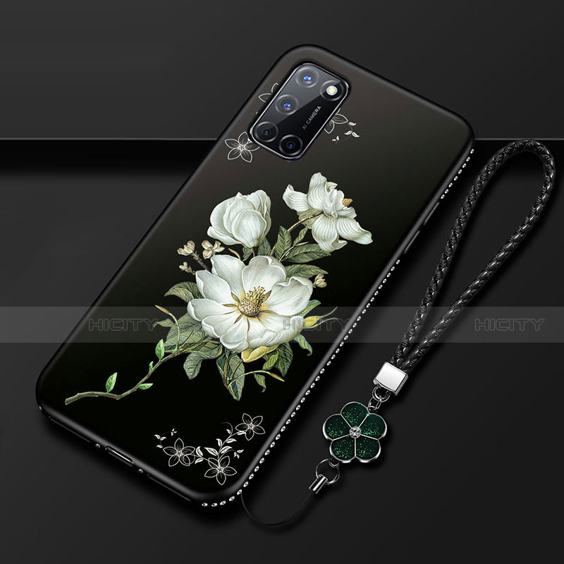 Oppo A92用シリコンケース ソフトタッチラバー 花 カバー S01 Oppo ホワイト