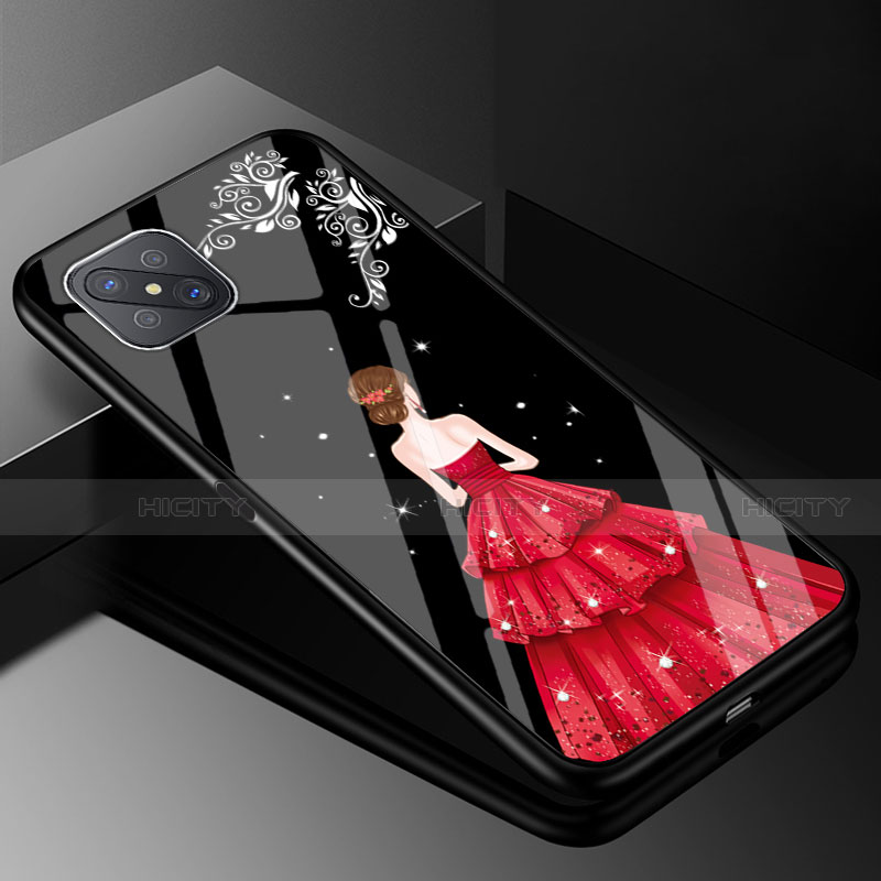 Oppo A92s 5G用ハイブリットバンパーケース プラスチック ドレスガール ドレス少女 鏡面 カバー Oppo レッド・ブラック