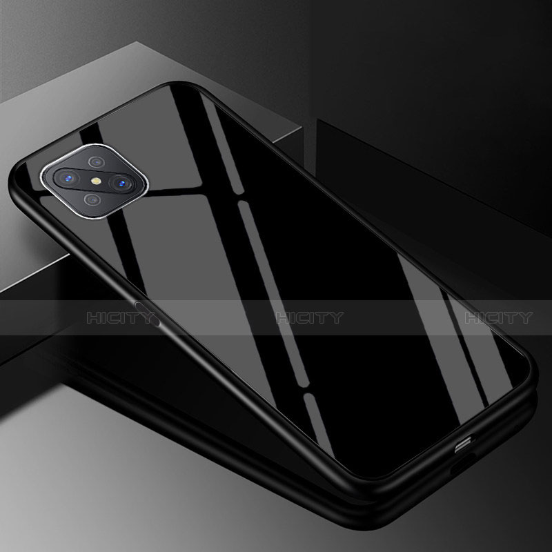Oppo A92s 5G用ハイブリットバンパーケース プラスチック 鏡面 虹 グラデーション 勾配色 カバー Oppo ブラック