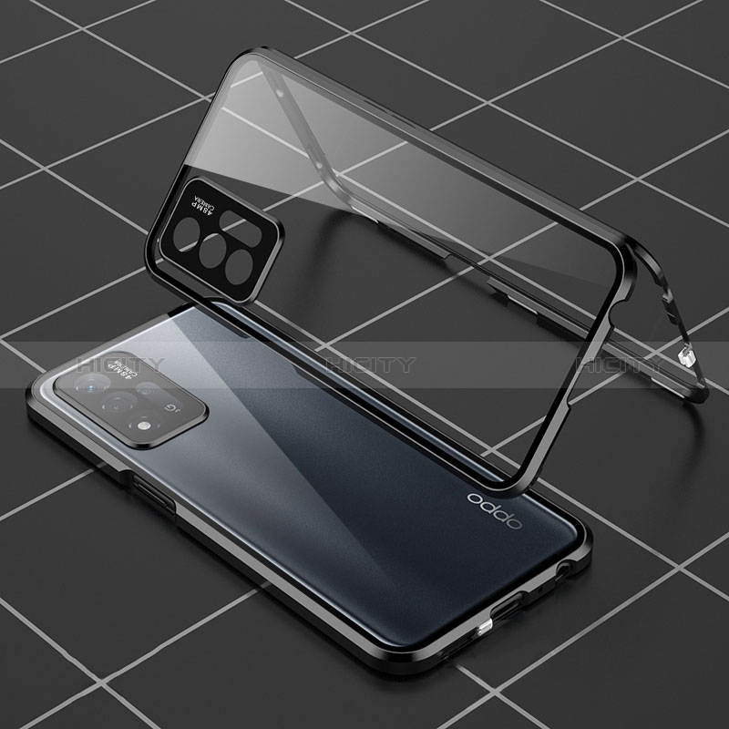 Oppo A93s 5G用ケース 高級感 手触り良い アルミメタル 製の金属製 360度 フルカバーバンパー 鏡面 カバー Oppo ブラック