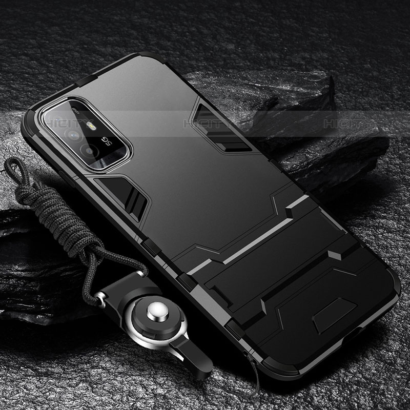 Oppo A94 5G用ハイブリットバンパーケース スタンド プラスチック 兼シリコーン カバー R01 Oppo ブラック