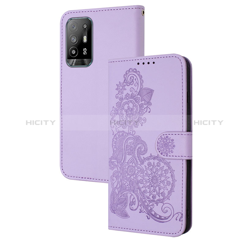 Oppo A94 5G用手帳型 レザーケース スタンド 花 カバー Y01X Oppo パープル