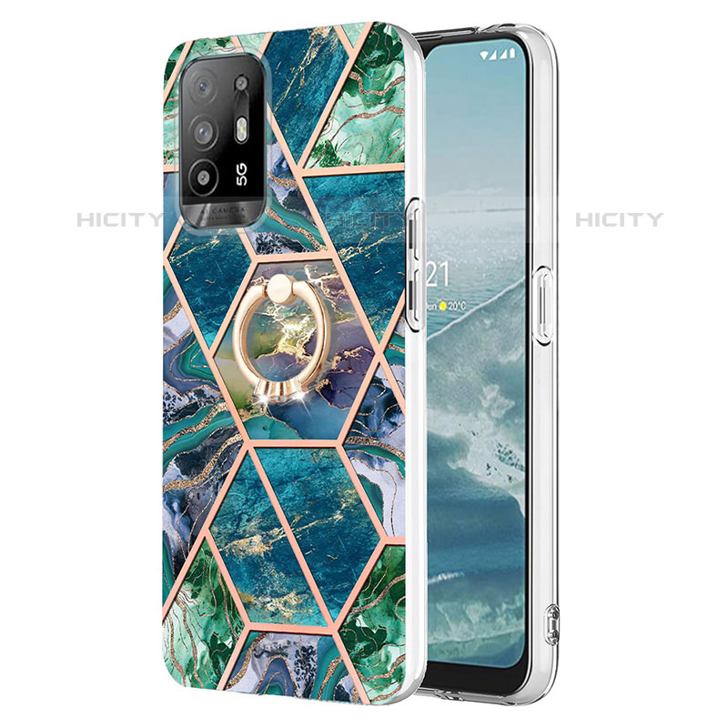 Oppo A95 5G用シリコンケース ソフトタッチラバー バタフライ パターン カバー アンド指輪 Y01B Oppo モスグリー