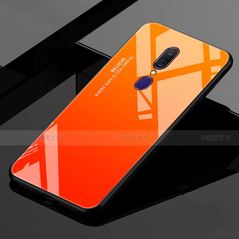 Oppo A9X用ハイブリットバンパーケース プラスチック 鏡面 虹 グラデーション 勾配色 カバー Oppo オレンジ
