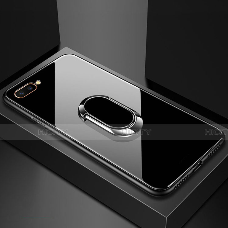 Oppo AX5用ハイブリットバンパーケース プラスチック 鏡面 カバー アンド指輪 マグネット式 A01 Oppo ブラック