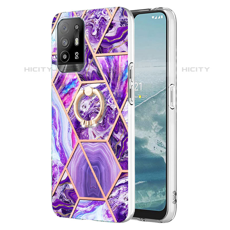 Oppo F19 Pro+ Plus 5G用シリコンケース ソフトタッチラバー バタフライ パターン カバー アンド指輪 Y01B Oppo パープル