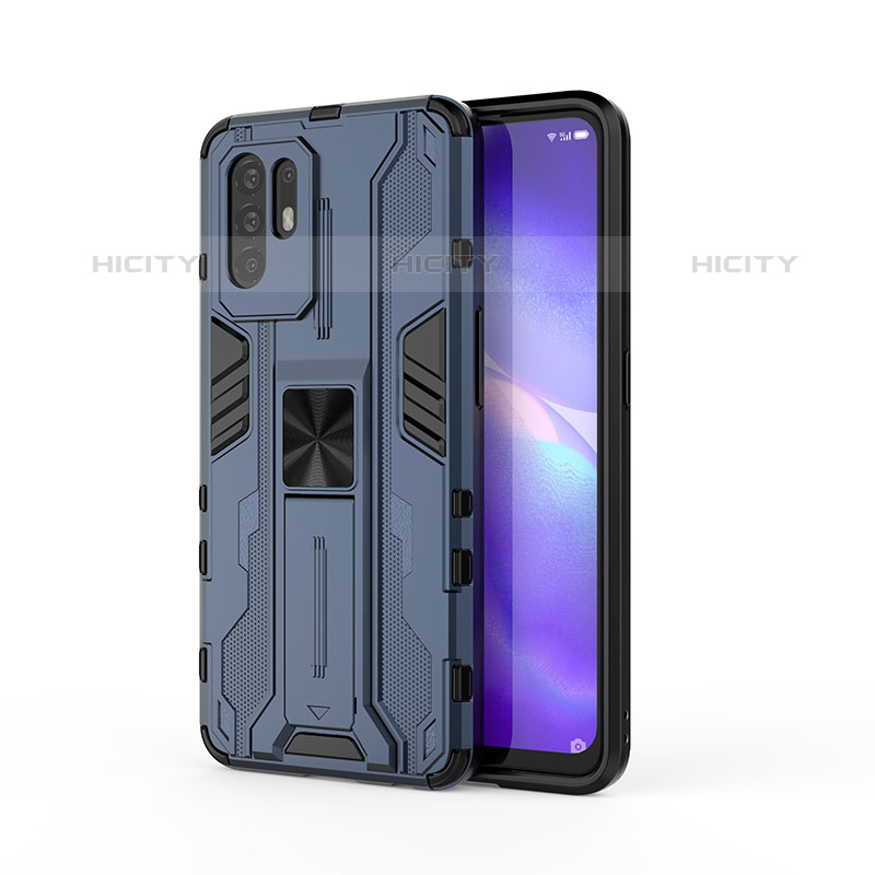 Oppo F19 Pro+ Plus 5G用ハイブリットバンパーケース スタンド プラスチック 兼シリコーン カバー マグネット式 Oppo ネイビー