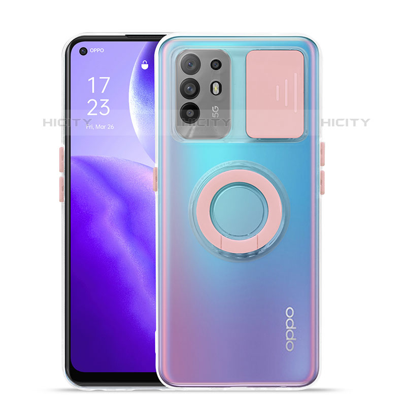 Oppo F19 Pro+ Plus 5G用極薄ソフトケース シリコンケース 耐衝撃 全面保護 クリア透明 スタンド Oppo ピンク