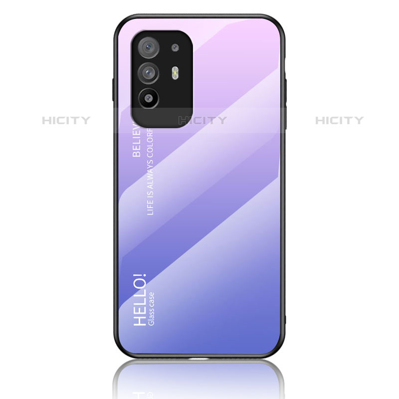 Oppo F19 Pro+ Plus 5G用ハイブリットバンパーケース プラスチック 鏡面 虹 グラデーション 勾配色 カバー LS1 Oppo ラベンダー