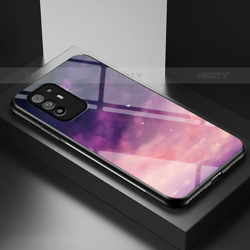 Oppo F19 Pro+ Plus 5G用ハイブリットバンパーケース プラスチック パターン 鏡面 カバー LS1 Oppo パープル