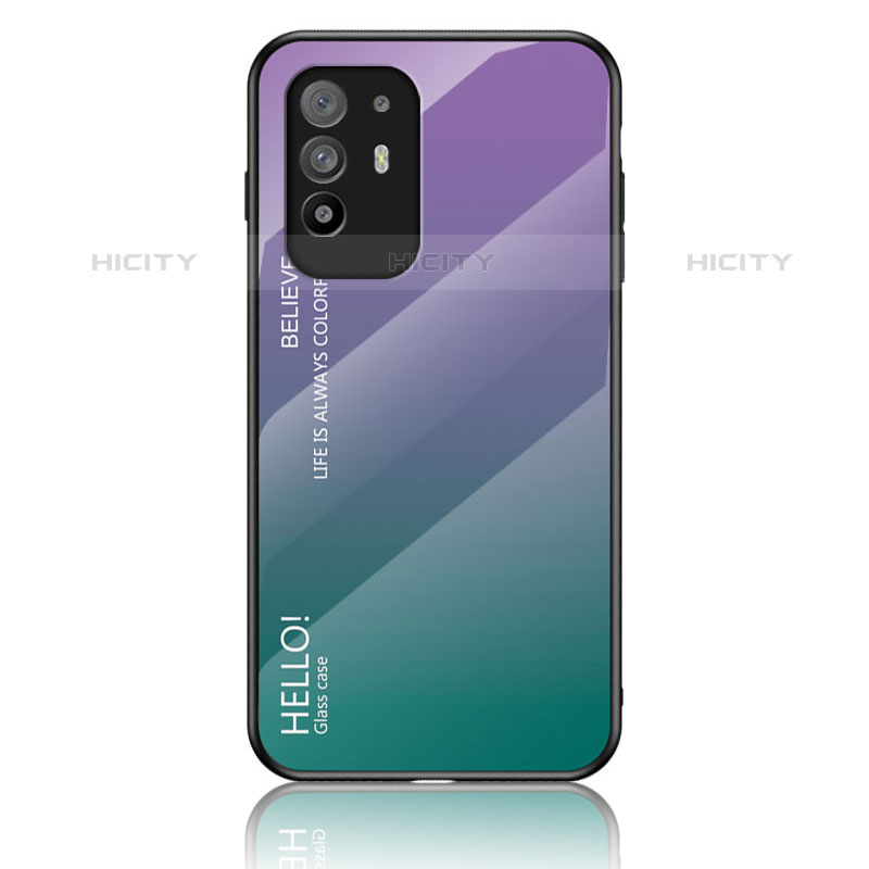 Oppo F19 Pro+ Plus 5G用ハイブリットバンパーケース プラスチック 鏡面 虹 グラデーション 勾配色 カバー LS1 Oppo 