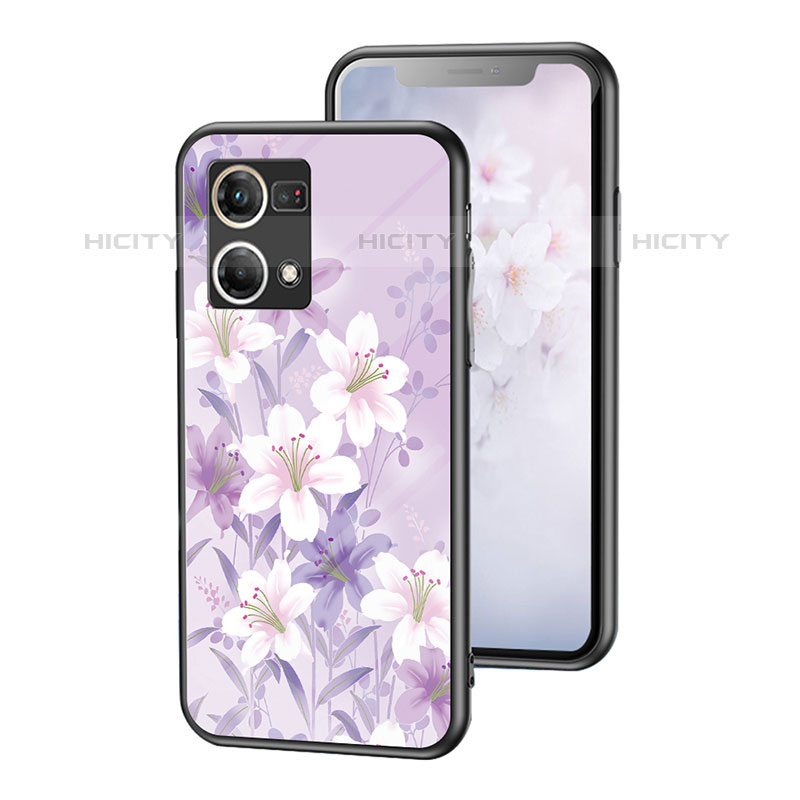 Oppo F21 Pro 4G用ハイブリットバンパーケース プラスチック 鏡面 花 カバー Oppo ラベンダー