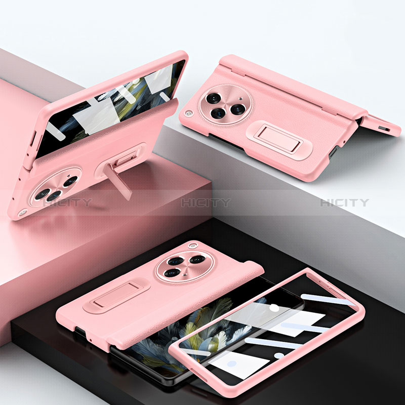 Oppo Find N3 5G用ケース 高級感 手触り良いレザー柄 QK1 Oppo ピンク