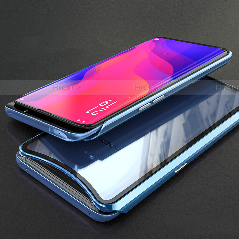 Oppo Find X用ケース 高級感 手触り良い アルミメタル 製の金属製 360度 フルカバーバンパー 鏡面 カバー T02 Oppo ネイビー