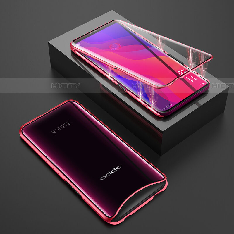 Oppo Find X Super Flash Edition用ケース 高級感 手触り良い アルミメタル 製の金属製 360度 フルカバーバンパー 鏡面 カバー T01 Oppo レッド