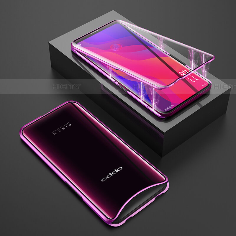 Oppo Find X Super Flash Edition用ケース 高級感 手触り良い アルミメタル 製の金属製 360度 フルカバーバンパー 鏡面 カバー T01 Oppo パープル