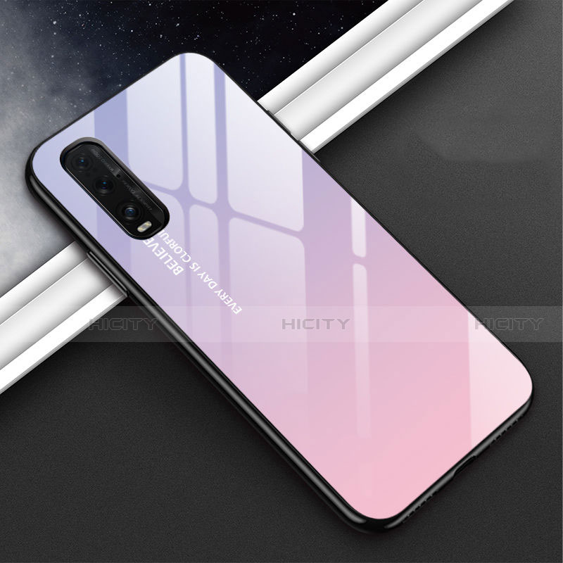 Oppo Find X2用ハイブリットバンパーケース プラスチック 鏡面 虹 グラデーション 勾配色 カバー H02 Oppo パープル