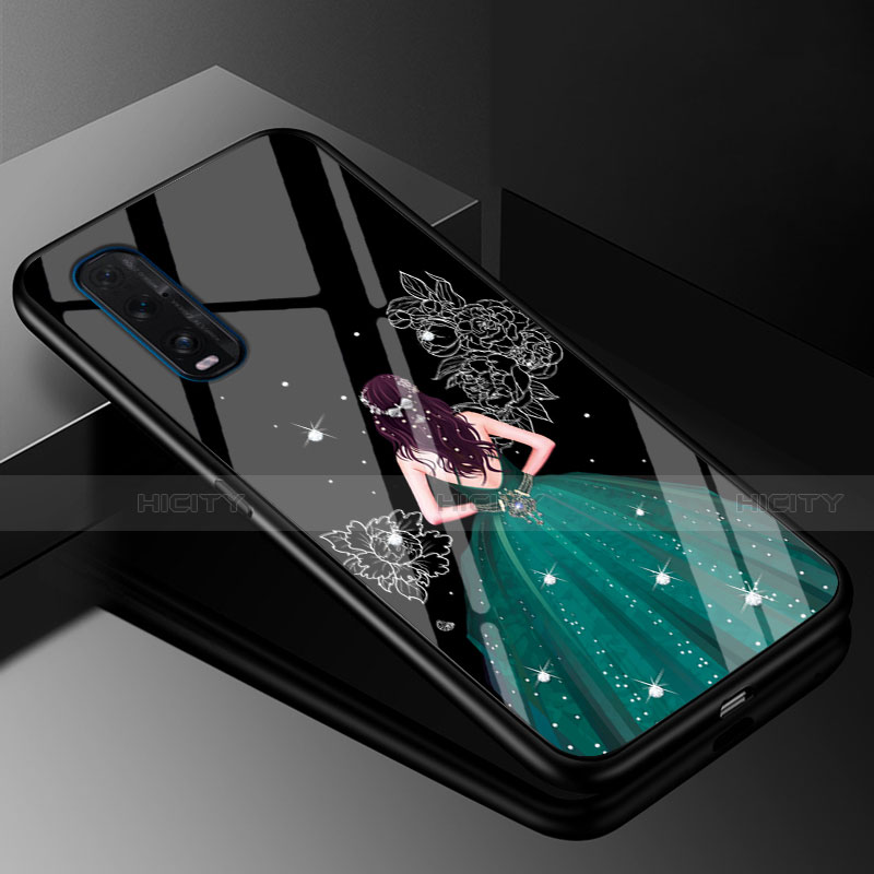 Oppo Find X2用ハイブリットバンパーケース プラスチック ドレスガール ドレス少女 鏡面 カバー Oppo グリーン