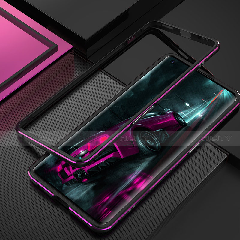 Oppo Find X2用ケース 高級感 手触り良い アルミメタル 製の金属製 バンパー カバー T01 Oppo パープル