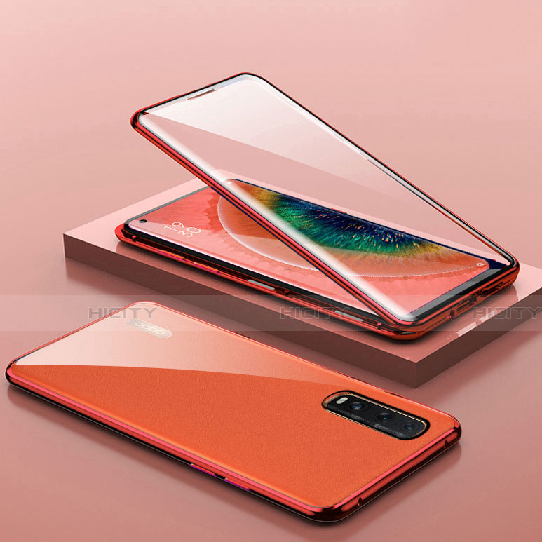 Oppo Find X2用ケース 高級感 手触り良い アルミメタル 製の金属製 360度 フルカバーバンパー 鏡面 カバー T01 Oppo レッド