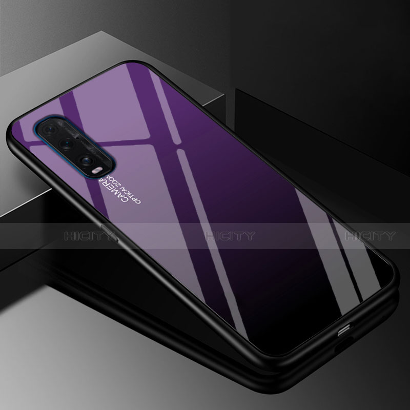 Oppo Find X2用ハイブリットバンパーケース プラスチック 鏡面 虹 グラデーション 勾配色 カバー H01 Oppo パープル