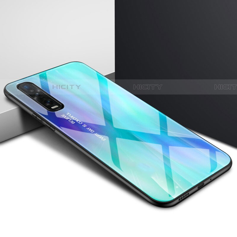 Oppo Find X2用ハイブリットバンパーケース プラスチック 鏡面 カバー Oppo シアン