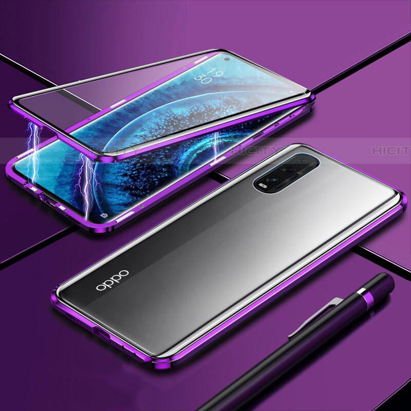 Oppo Find X2用ケース 高級感 手触り良い アルミメタル 製の金属製 360度 フルカバーバンパー 鏡面 カバー M01 Oppo パープル