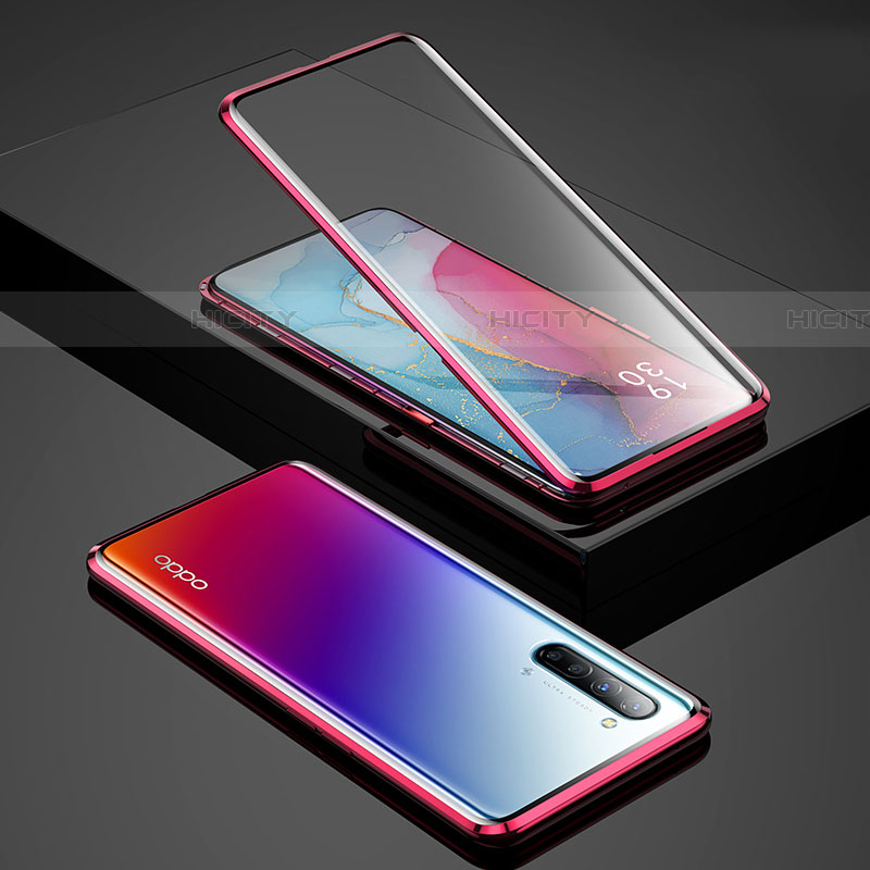 Oppo Find X2 Lite用ケース 高級感 手触り良い アルミメタル 製の金属製 360度 フルカバーバンパー 鏡面 カバー Oppo レッド