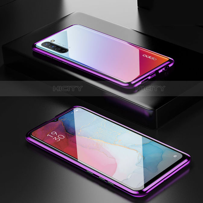 Oppo Find X2 Lite用ケース 高級感 手触り良い アルミメタル 製の金属製 360度 フルカバーバンパー 鏡面 カバー M03 Oppo パープル