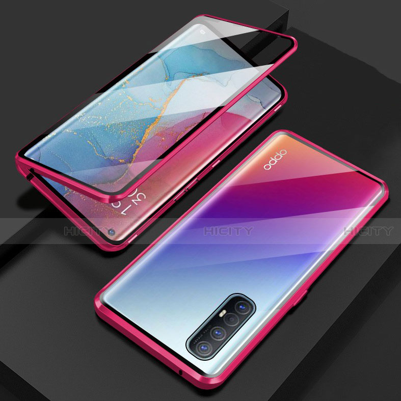 Oppo Find X2 Neo用ケース 高級感 手触り良い アルミメタル 製の金属製 360度 フルカバーバンパー 鏡面 カバー T03 Oppo レッド