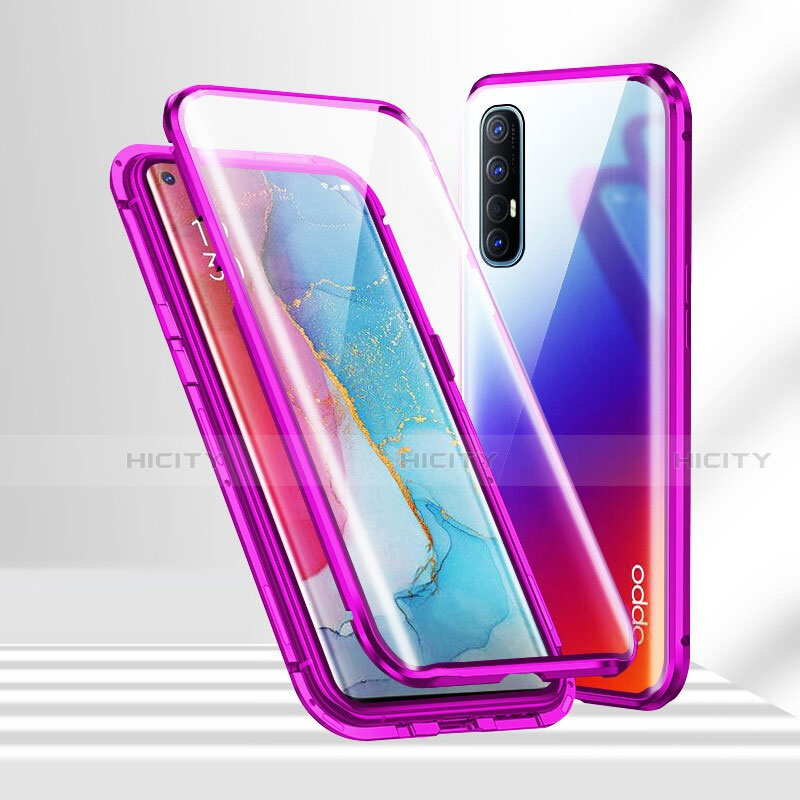 Oppo Find X2 Neo用ケース 高級感 手触り良い アルミメタル 製の金属製 360度 フルカバーバンパー 鏡面 カバー T02 Oppo パープル