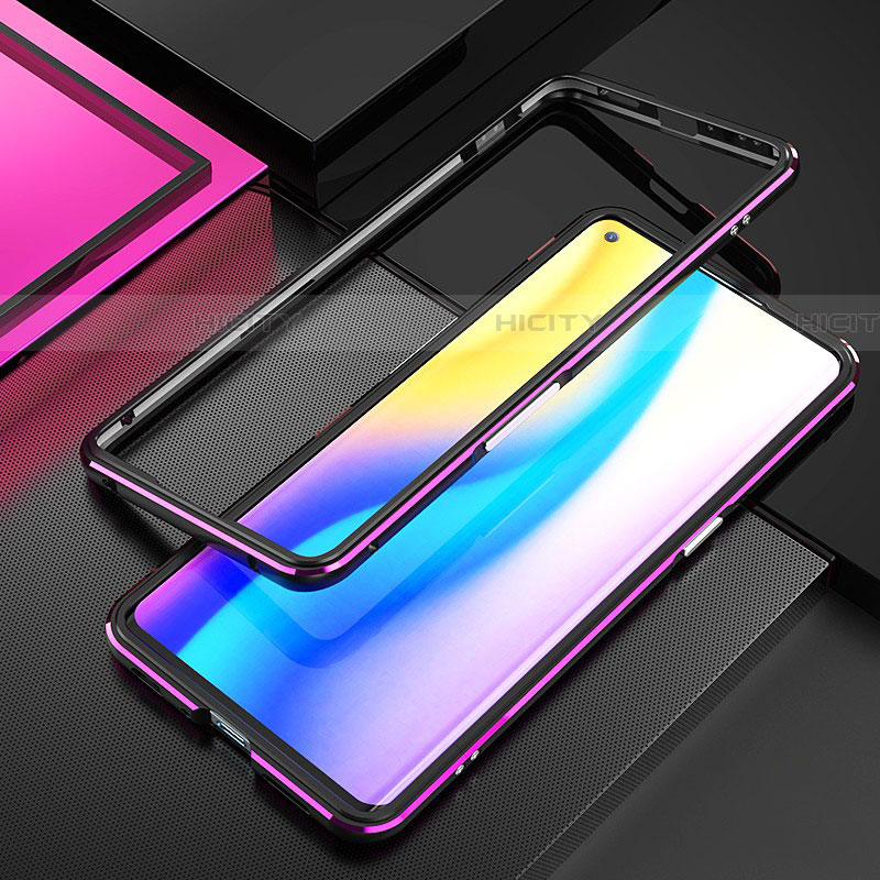 Oppo Find X2 Neo用ケース 高級感 手触り良い アルミメタル 製の金属製 バンパー カバー A01 Oppo パープル