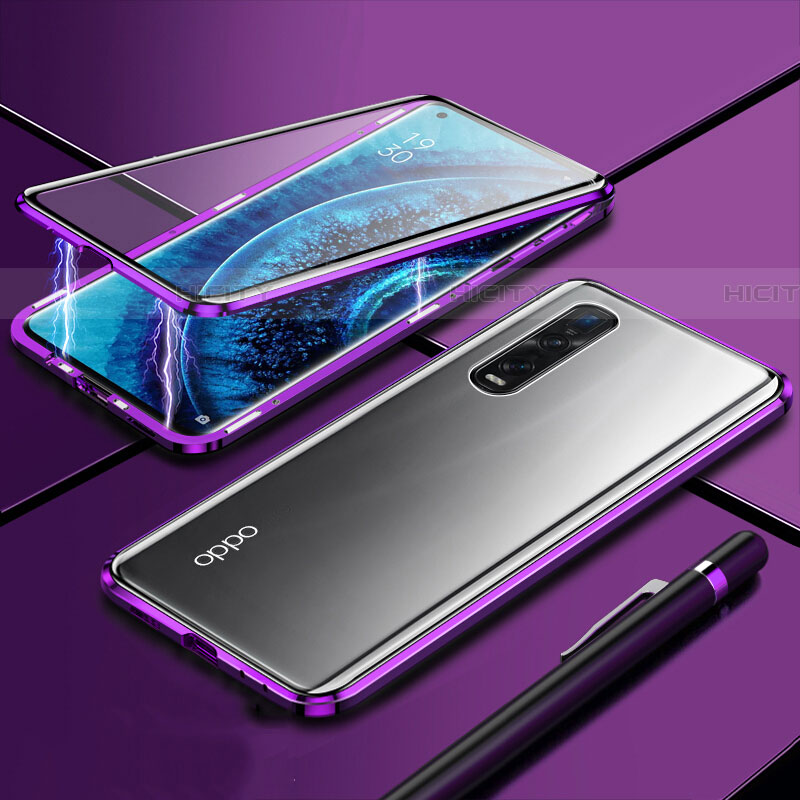 Oppo Find X2 Pro用ケース 高級感 手触り良い アルミメタル 製の金属製 360度 フルカバーバンパー 鏡面 カバー M01 Oppo パープル