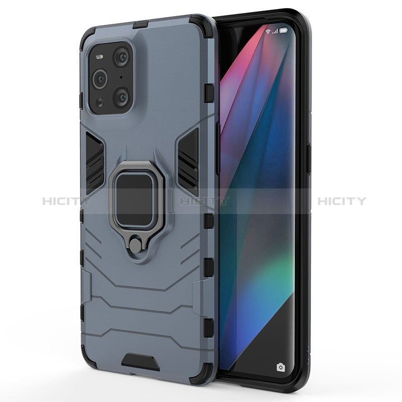 Oppo Find X3 5G用ハイブリットバンパーケース プラスチック アンド指輪 マグネット式 Oppo ネイビー