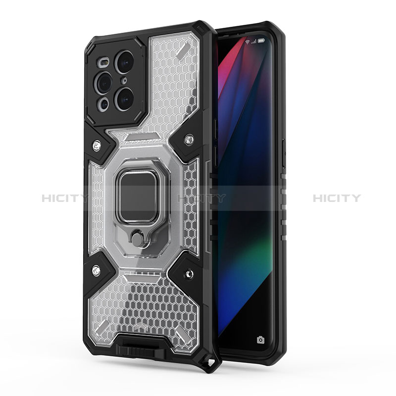 Oppo Find X3 5G用ハイブリットバンパーケース プラスチック アンド指輪 マグネット式 S04 Oppo ホワイト