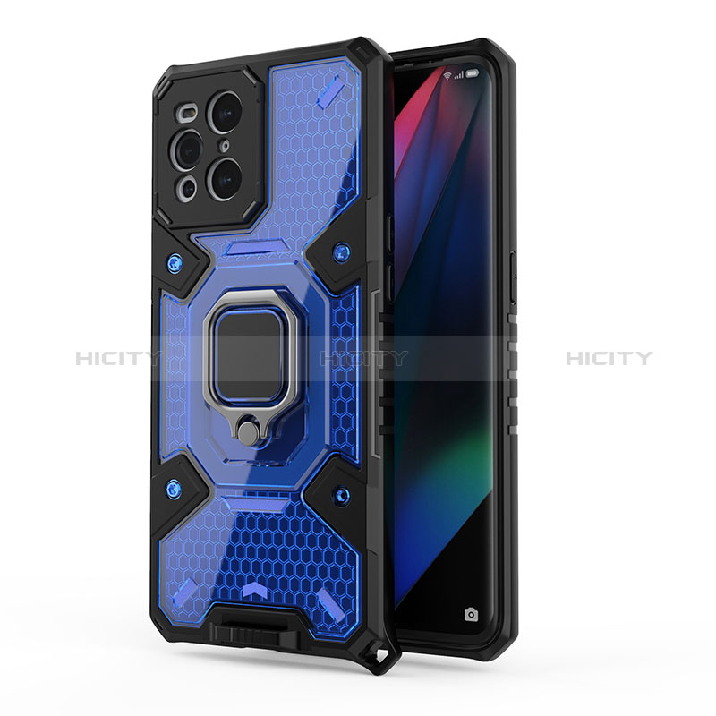 Oppo Find X3 5G用ハイブリットバンパーケース プラスチック アンド指輪 マグネット式 S04 Oppo ネイビー