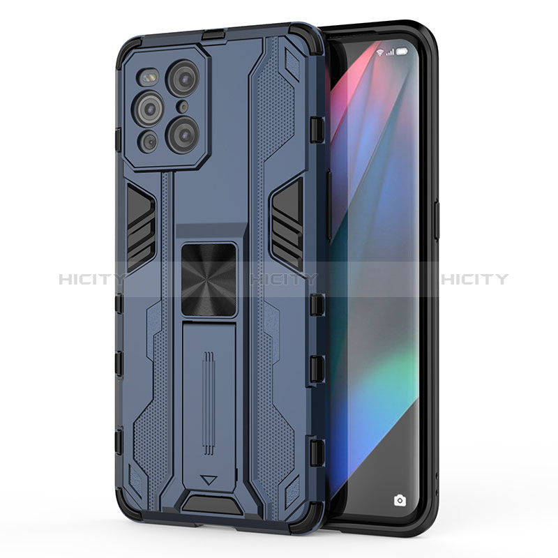 Oppo Find X3 5G用ハイブリットバンパーケース スタンド プラスチック 兼シリコーン カバー マグネット式 Oppo ネイビー