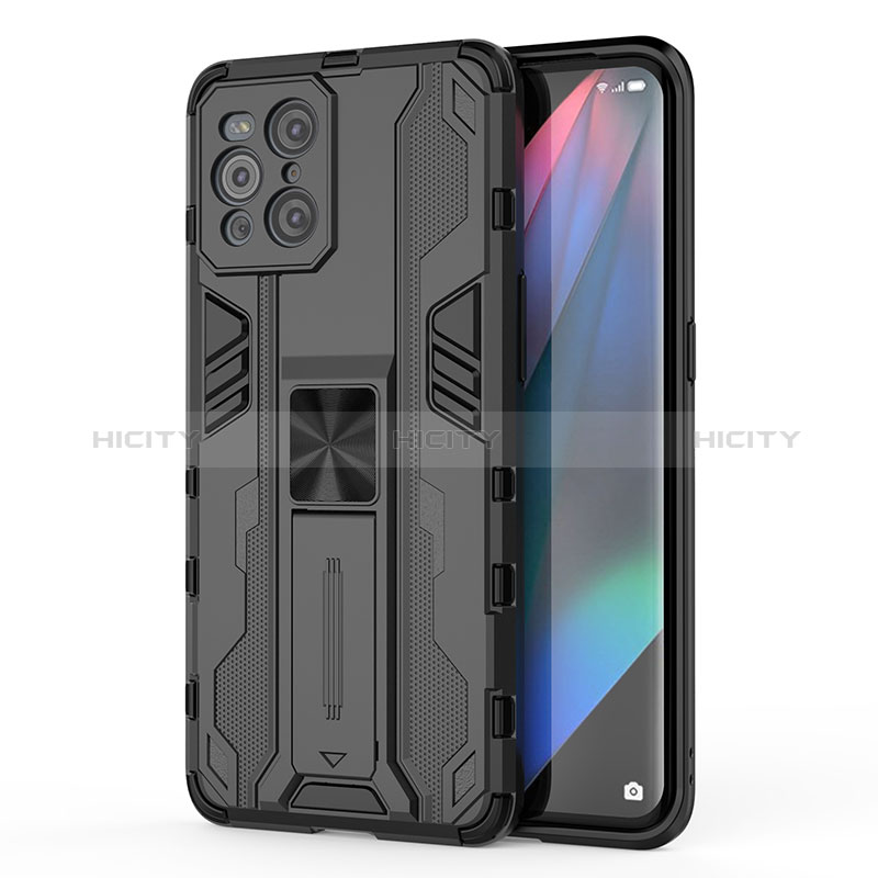 Oppo Find X3 5G用ハイブリットバンパーケース スタンド プラスチック 兼シリコーン カバー マグネット式 Oppo ブラック