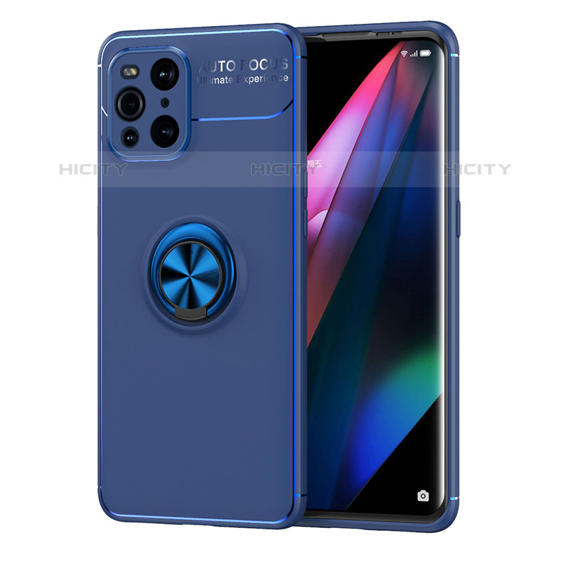 Oppo Find X3 Pro 5G用極薄ソフトケース シリコンケース 耐衝撃 全面保護 アンド指輪 マグネット式 バンパー JM1 Oppo ネイビー