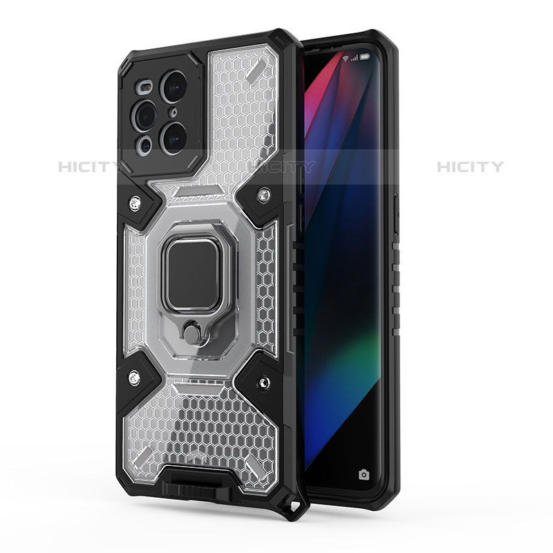 Oppo Find X3 Pro 5G用ハイブリットバンパーケース プラスチック アンド指輪 マグネット式 S04 Oppo ホワイト