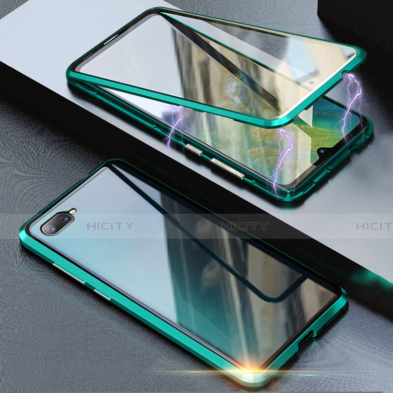 Oppo K1用ケース 高級感 手触り良い アルミメタル 製の金属製 360度 フルカバーバンパー 鏡面 カバー T08 Oppo グリーン