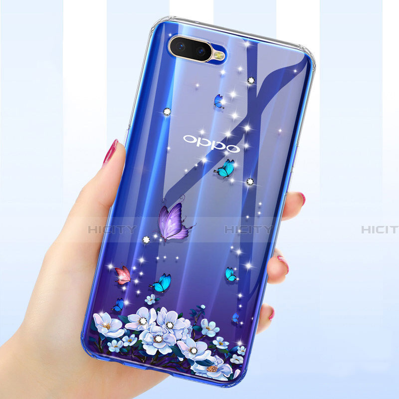 Oppo K1用極薄ソフトケース シリコンケース 耐衝撃 全面保護 クリア透明 花 Oppo 