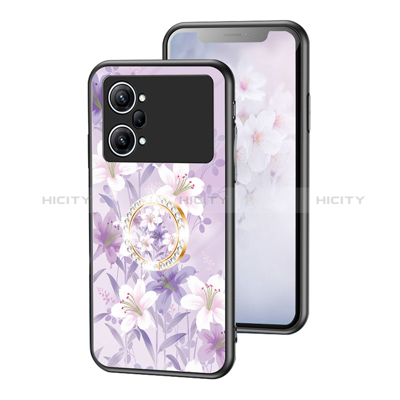 Oppo K10 Pro 5G用ハイブリットバンパーケース プラスチック 鏡面 花 カバー S01 Oppo ラベンダー