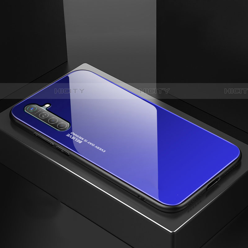 Oppo K5用ハイブリットバンパーケース プラスチック 鏡面 虹 グラデーション 勾配色 カバー Oppo ネイビー