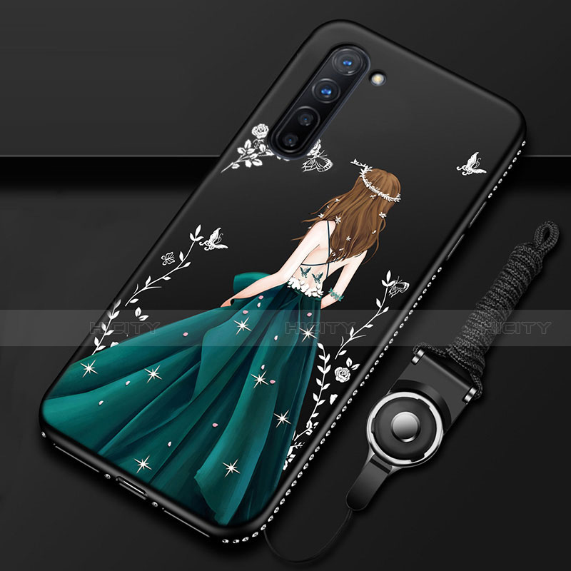 Oppo K7 5G用シリコンケース ソフトタッチラバー バタフライ ドレスガール ドレス少女 カバー Oppo グリーン