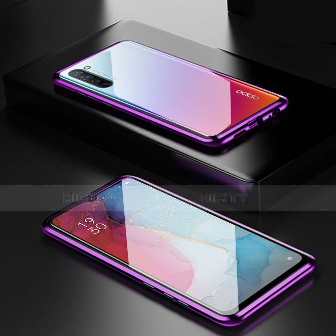 Oppo K7 5G用ケース 高級感 手触り良い アルミメタル 製の金属製 360度 フルカバーバンパー 鏡面 カバー M03 Oppo パープル