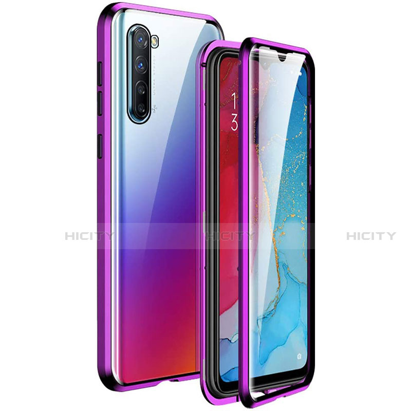 Oppo K7 5G用ケース 高級感 手触り良い アルミメタル 製の金属製 360度 フルカバーバンパー 鏡面 カバー M06 Oppo パープル