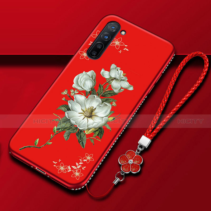 Oppo K7 5G用シリコンケース ソフトタッチラバー 花 カバー Oppo レッド